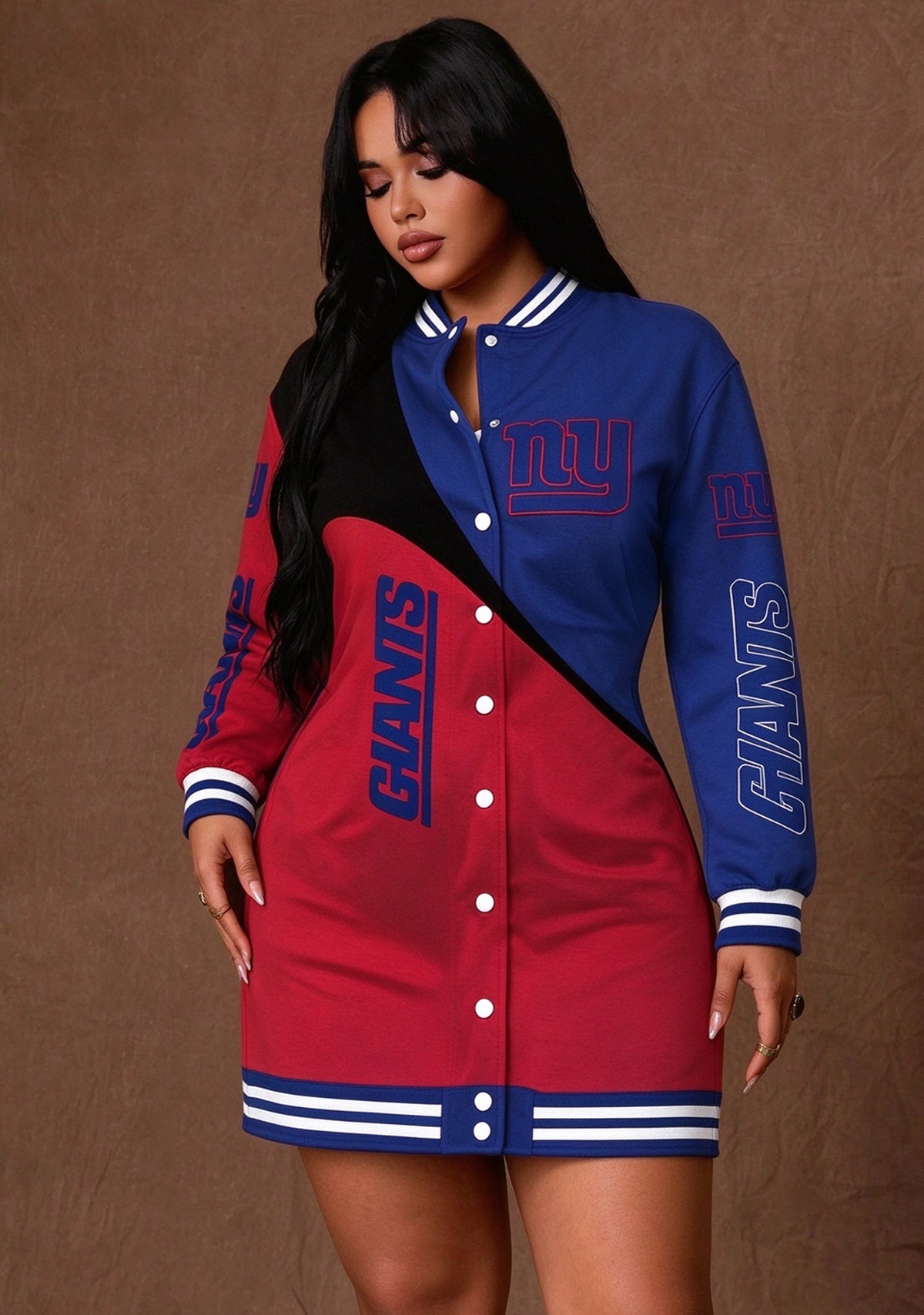 Women's New York Giants Color Block Button Down Jacket Dress