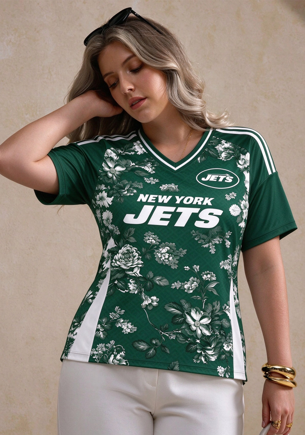 Women's New York Jets Floral V-Neck T-Shirt