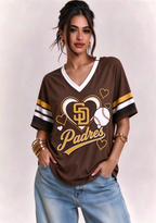 Women San Diego Padres Heart Baseball Graphic V-Neck T-Shirt