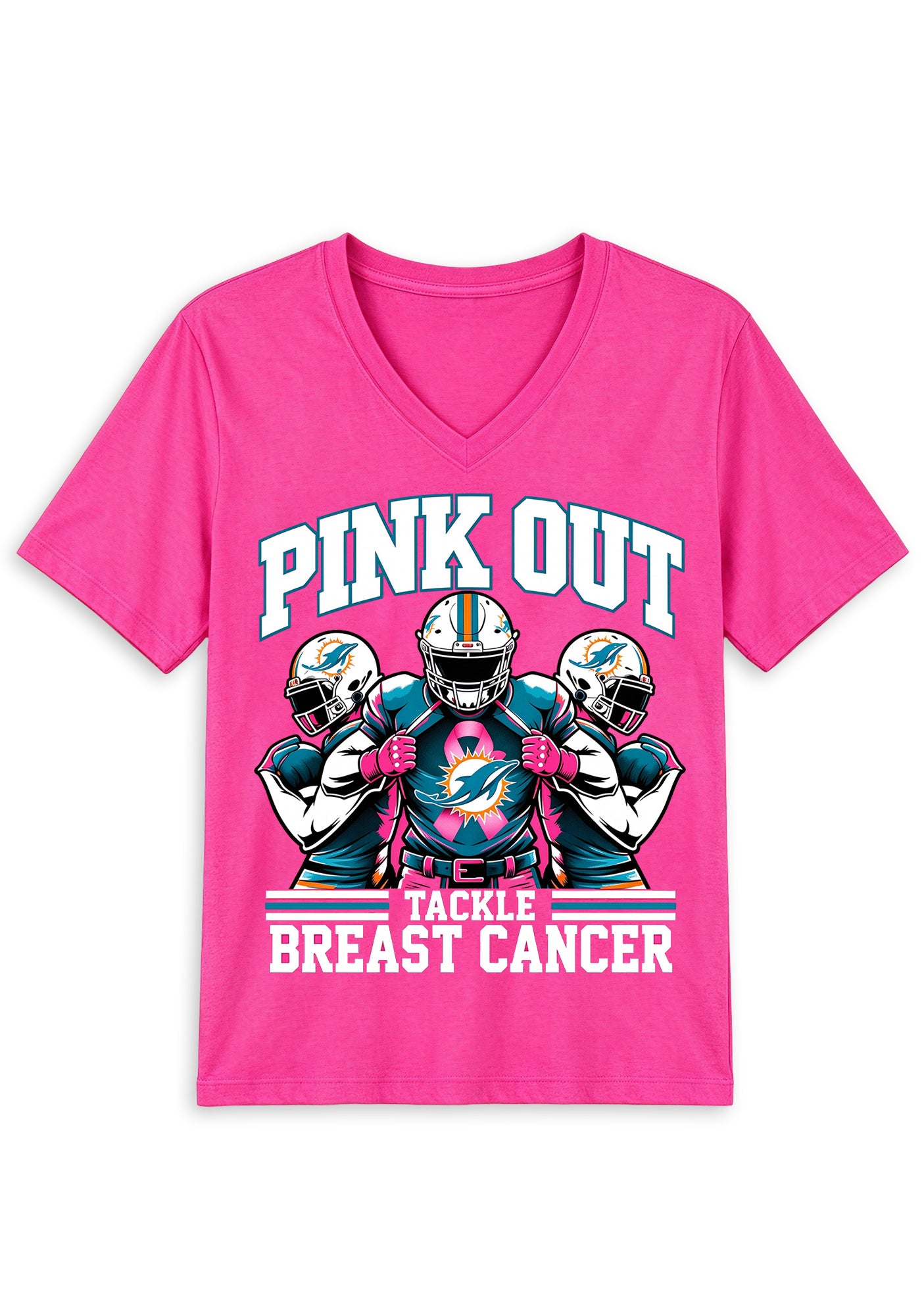 Miami Dolphins Pink Out Tackle Breast Cancer Awareness V-Neck T-Shirt Secondary image