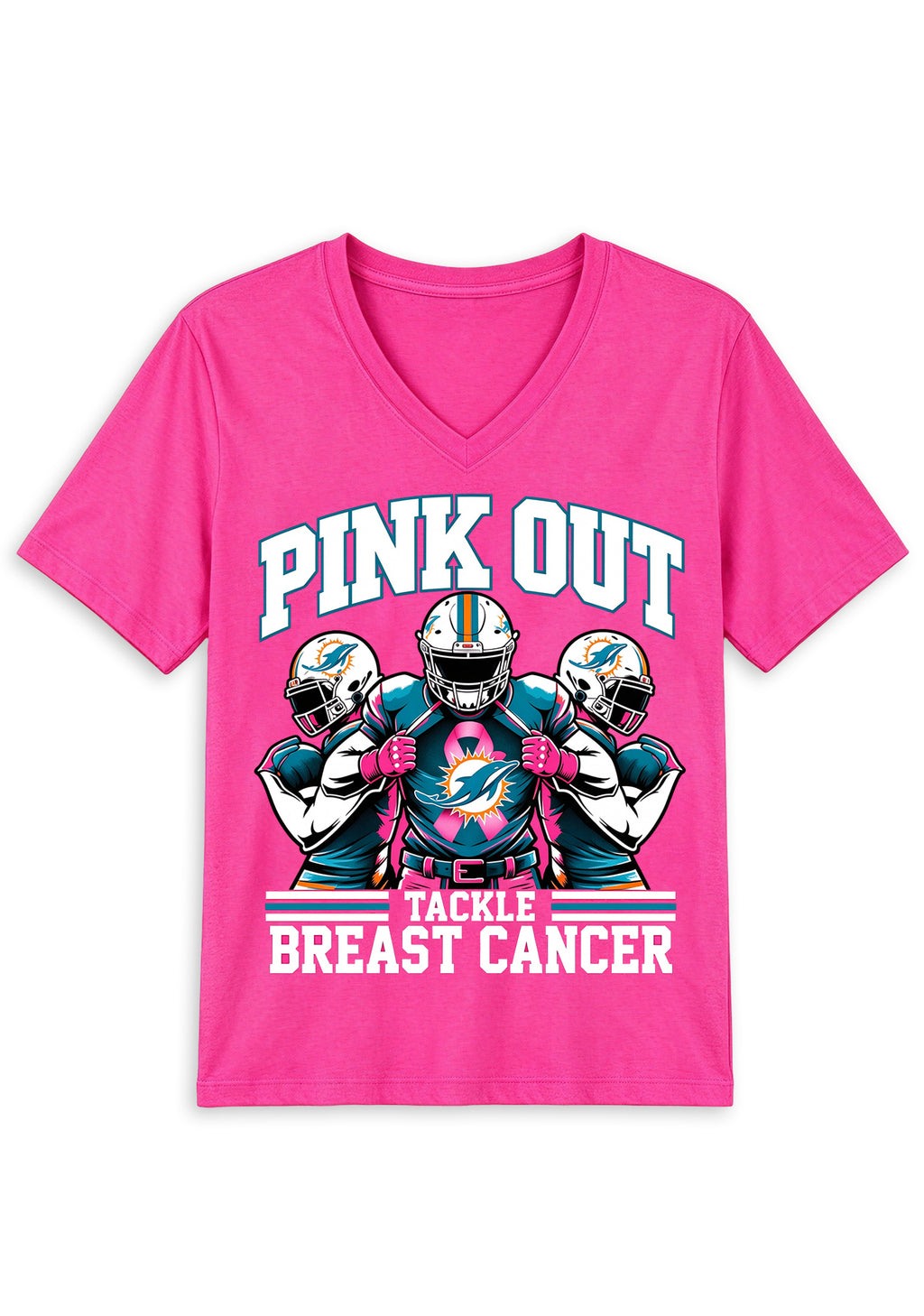 Miami Dolphins Pink Out Tackle Breast Cancer Awareness V-Neck T-Shirt