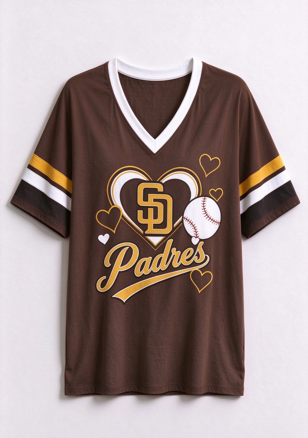 Women San Diego Padres Heart Baseball Graphic V-Neck T-Shirt