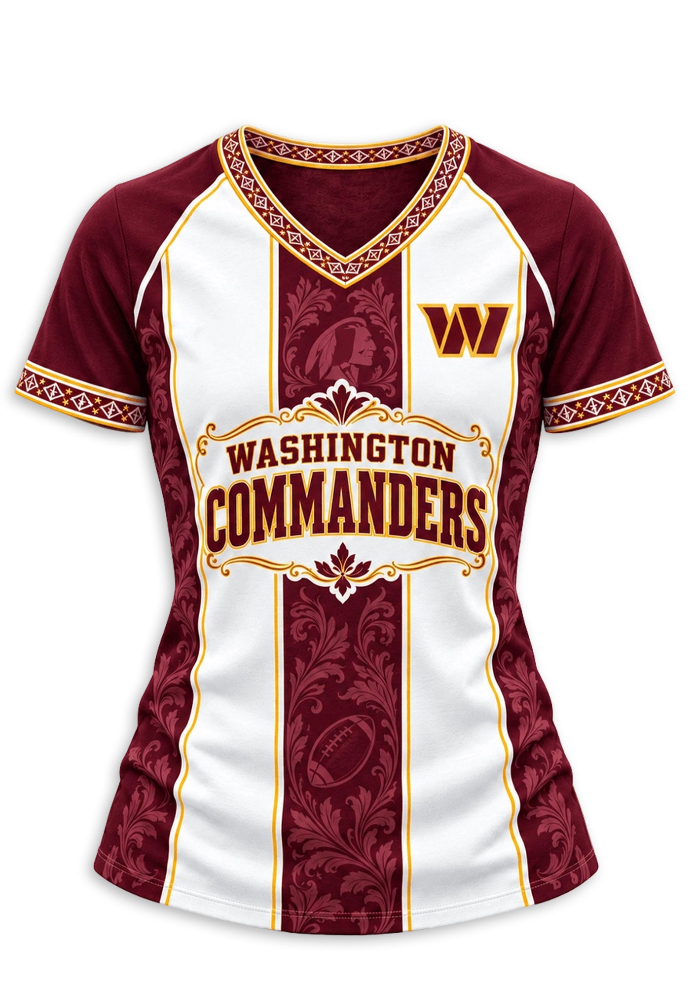 Women's Washington Commanders Floral Baroque Striped V-Neck T-Shirt Secondary image