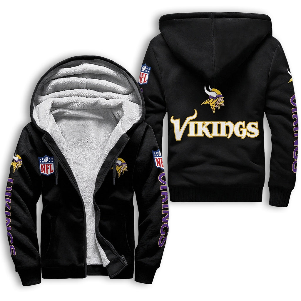 Minnesota Vikings Fleece Lined Zip Up Football Fan Hooded Jacket