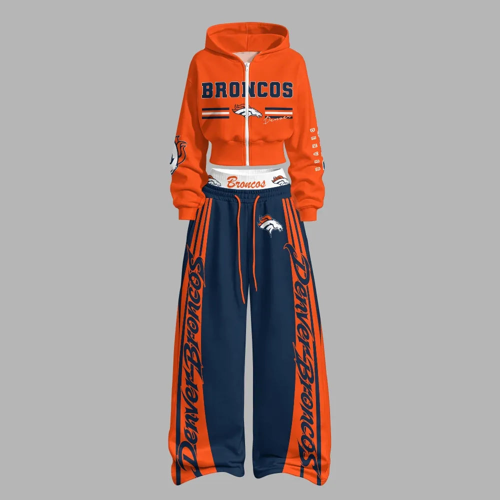 Denver Broncos Zip-up hooded jacket and elastic-waist pants set | NFL
