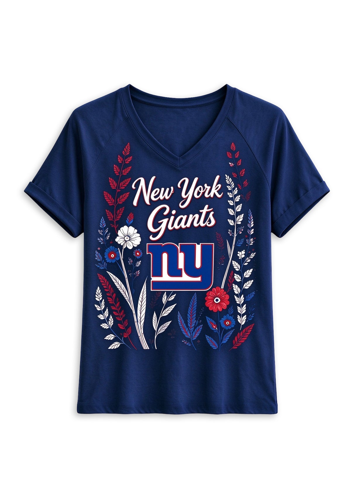Women's New York Giants Wildflower Graphic V-Neck Raglan Rolled T-Shirt