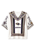 Boho Purple Gold Floral Baltimore Ravens V-Neck Blouse