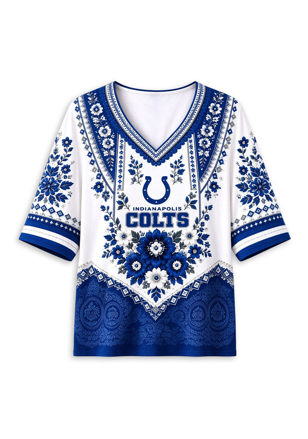 Women’s Indianapolis Colts Boho Floral V-Neck 3/4 Sleeve Shirt