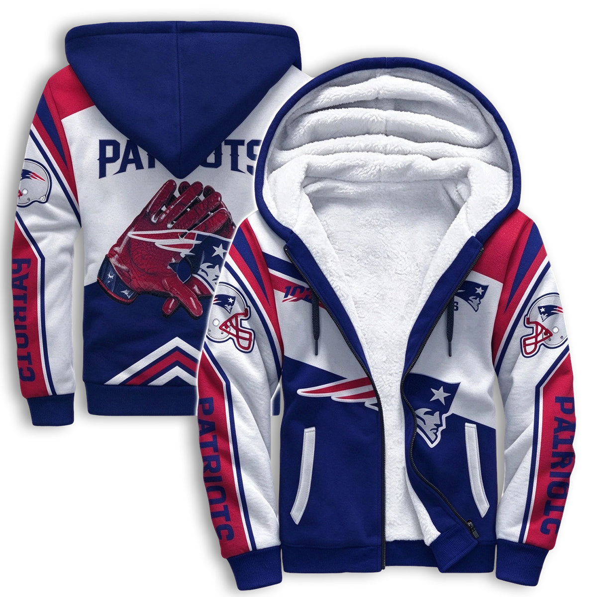 New England Patriots Fleece Lined Zip Up Football Fan Hooded Jacket Main image