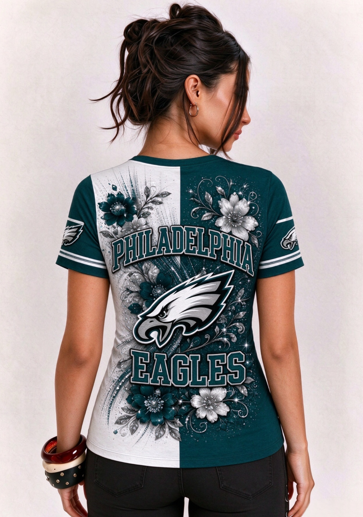 Women Philadelphia Eagles Floral Henley T-Shirt Secondary image
