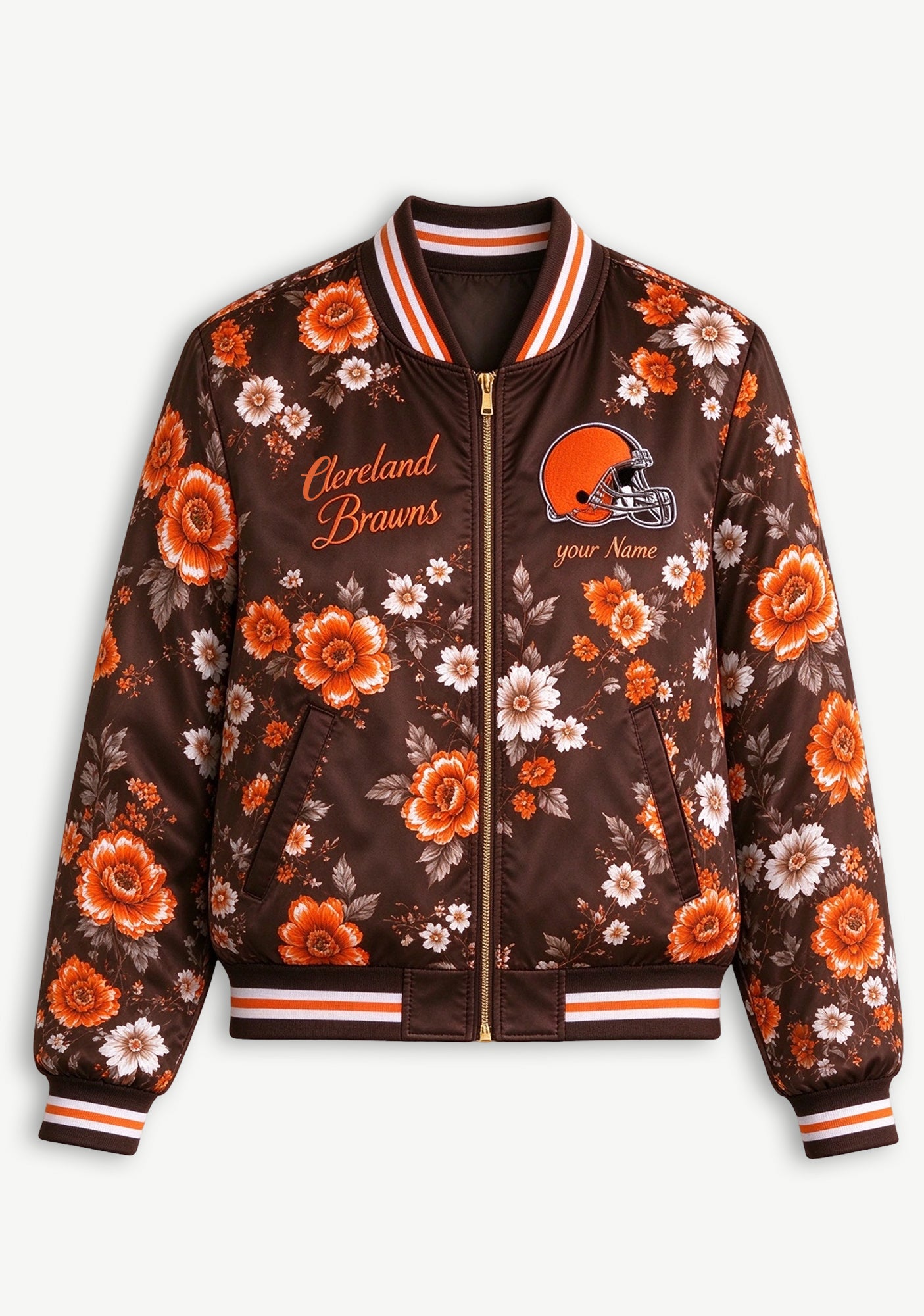 Women Cleveland Browns Floral Print Zip Up Jacket Custom Name For Fan Secondary image
