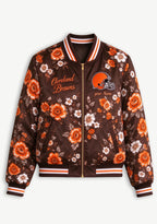 Women Cleveland Browns Floral Print Zip Up Jacket Custom Name For Fan