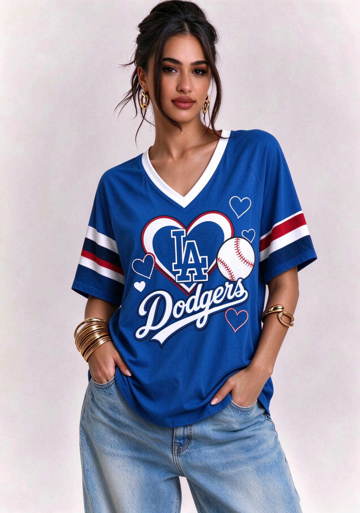 Women Los Angeles Dodgers Heart Baseball Graphic V-Neck T-Shirt Main image