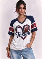 Women Houston Texans Heart Graphic V-Neck Fan T-Shirt