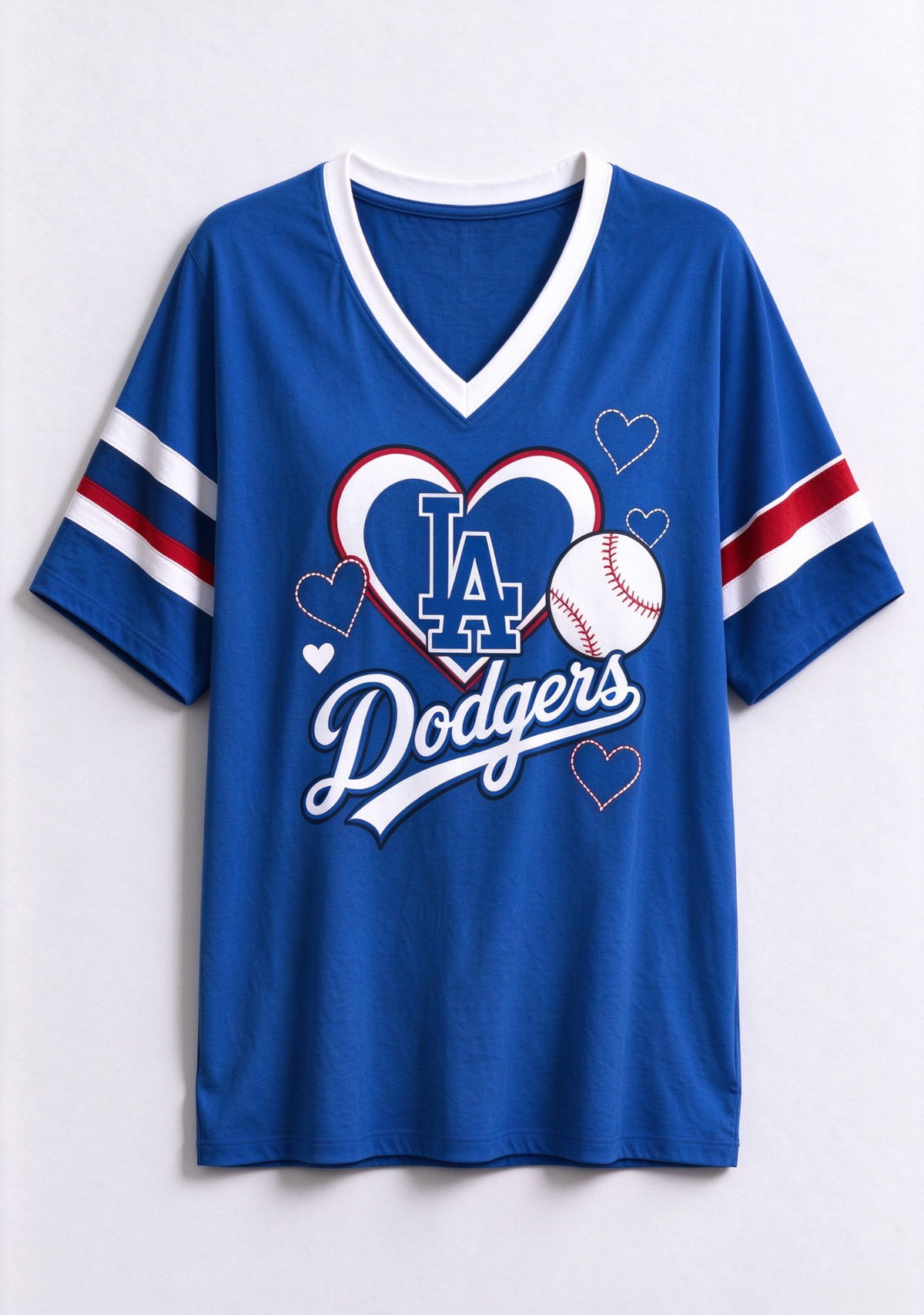 Women Los Angeles Dodgers Heart Baseball Graphic V-Neck T-Shirt