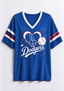 Women Los Angeles Dodgers Heart Baseball Graphic V-Neck T-Shirt