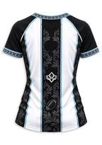 Women's Carolina Panthers Floral Baroque Striped V-Neck T-Shirt