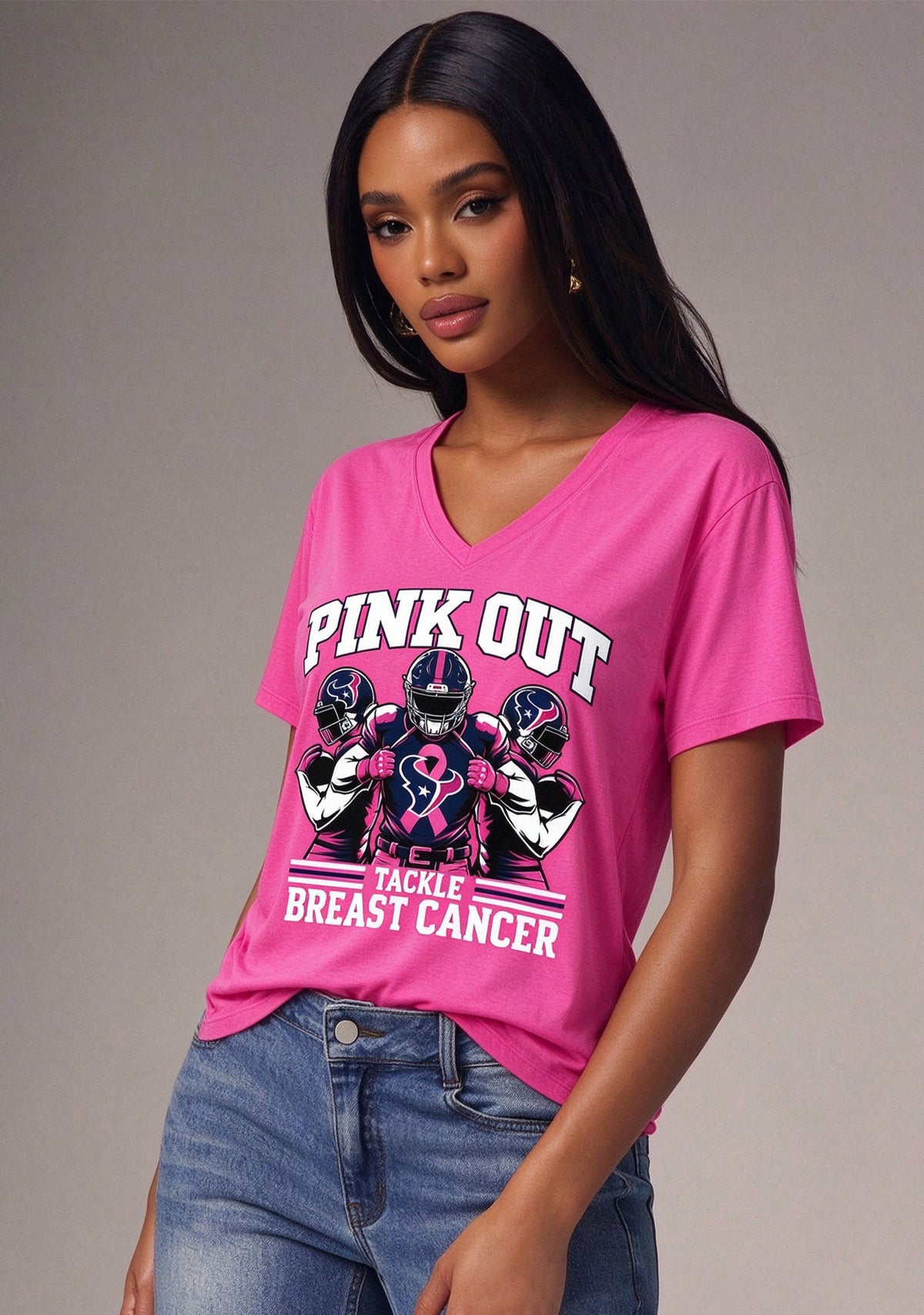 Houston Texans Pink Out Tackle Breast Cancer Awareness V-Neck T-Shirt