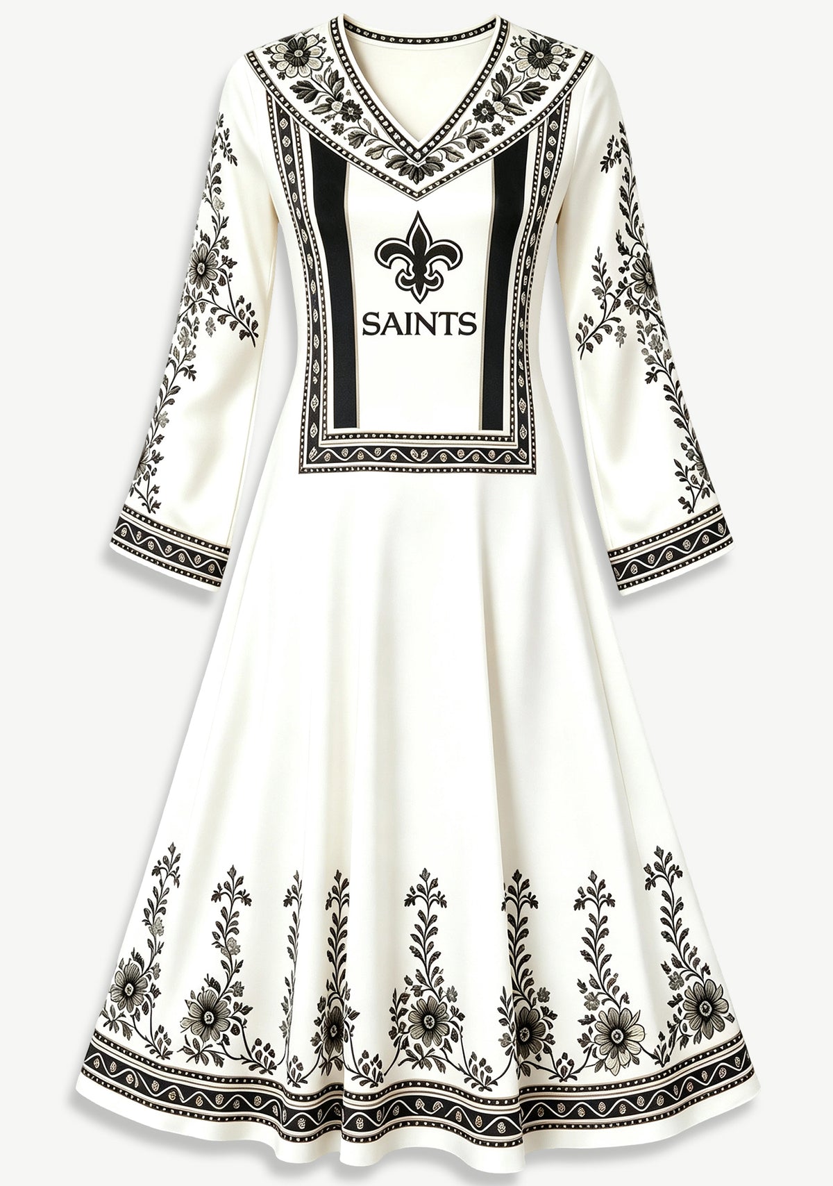 New Orleans Saints Boho Floral Printed Game‑Day Midi Dress