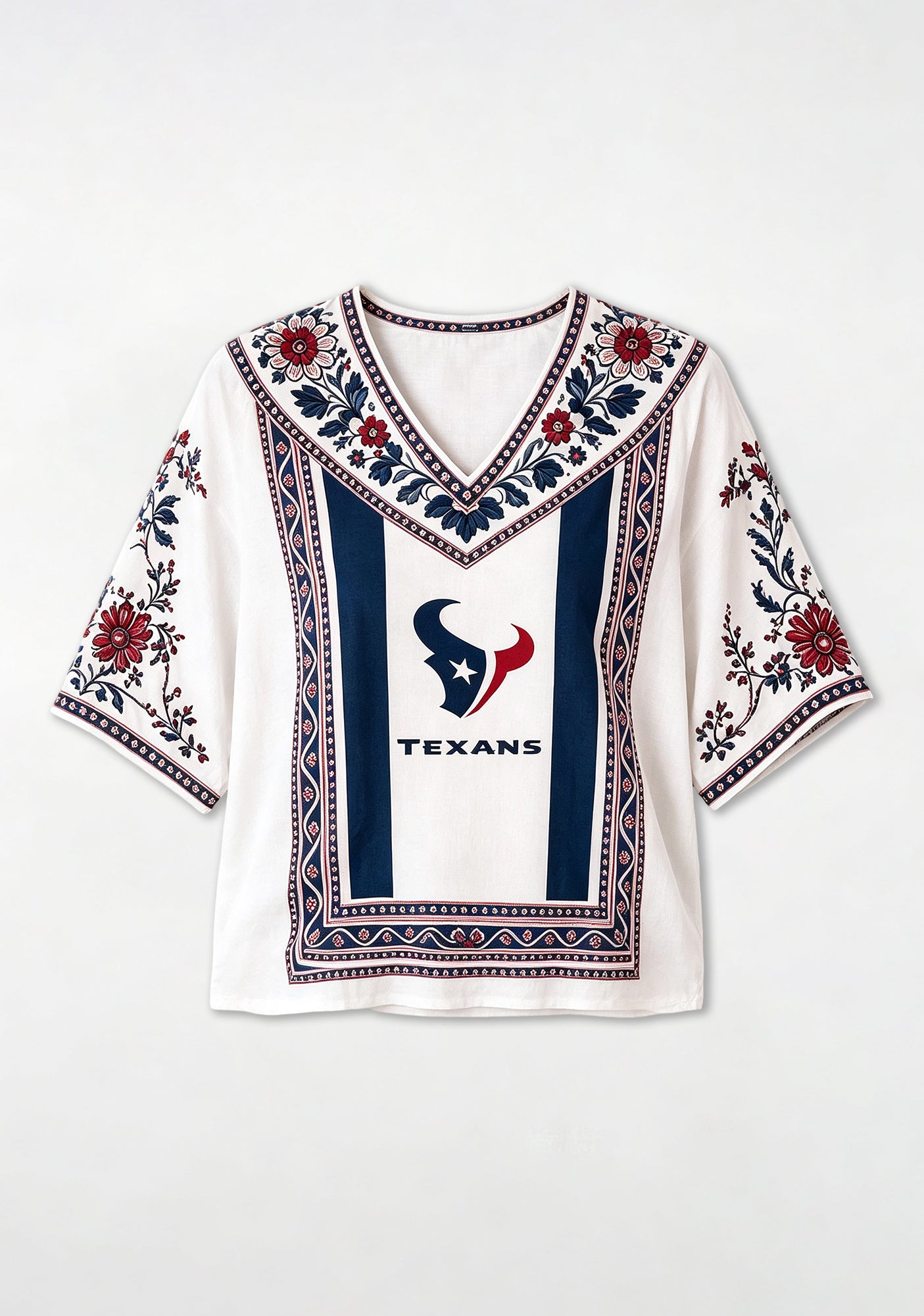 Boho Floral Houston Texans V-Neck Blouse Secondary image