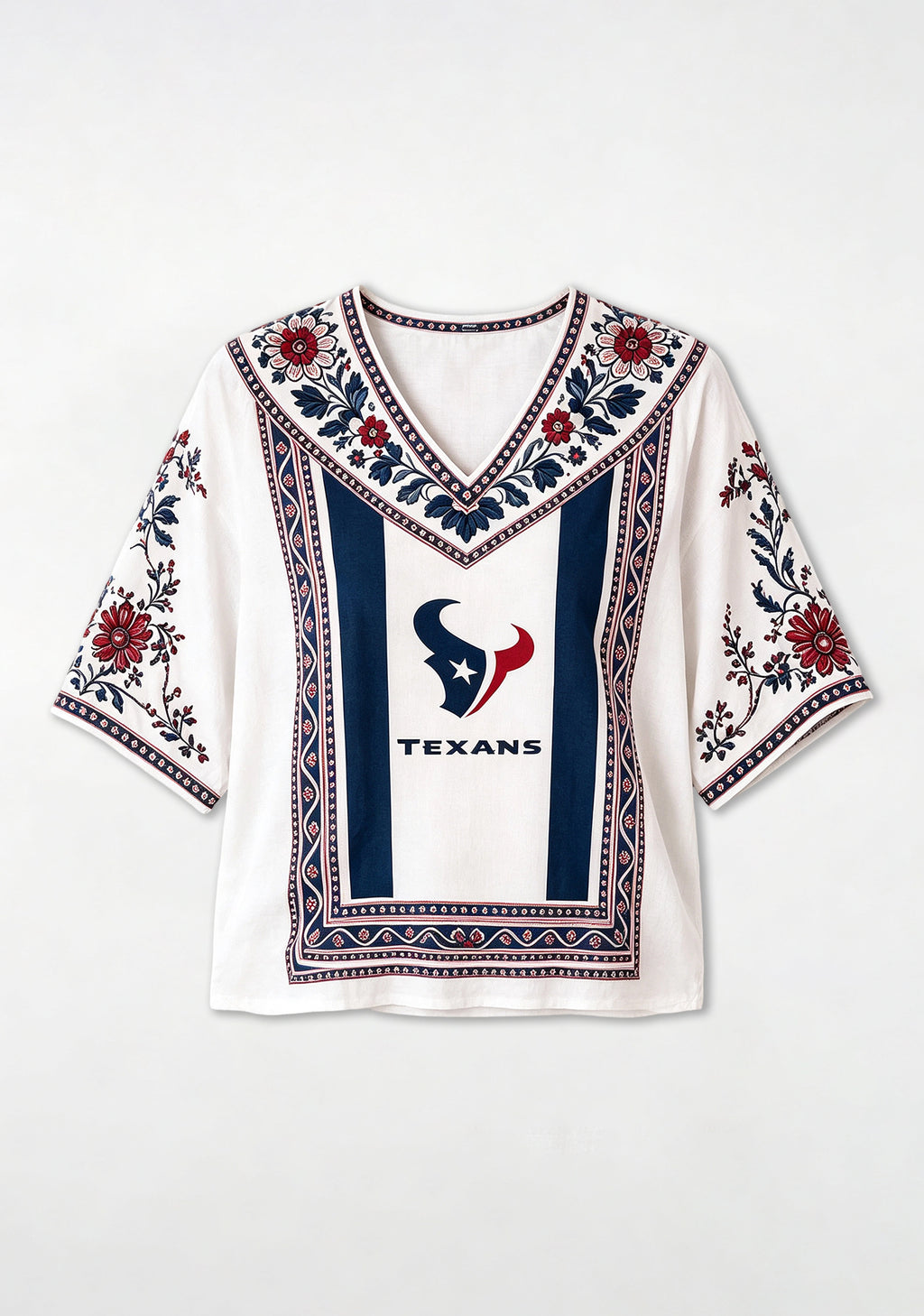 Boho Floral Houston Texans V-Neck Blouse