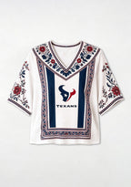 Boho Floral Houston Texans V-Neck Blouse