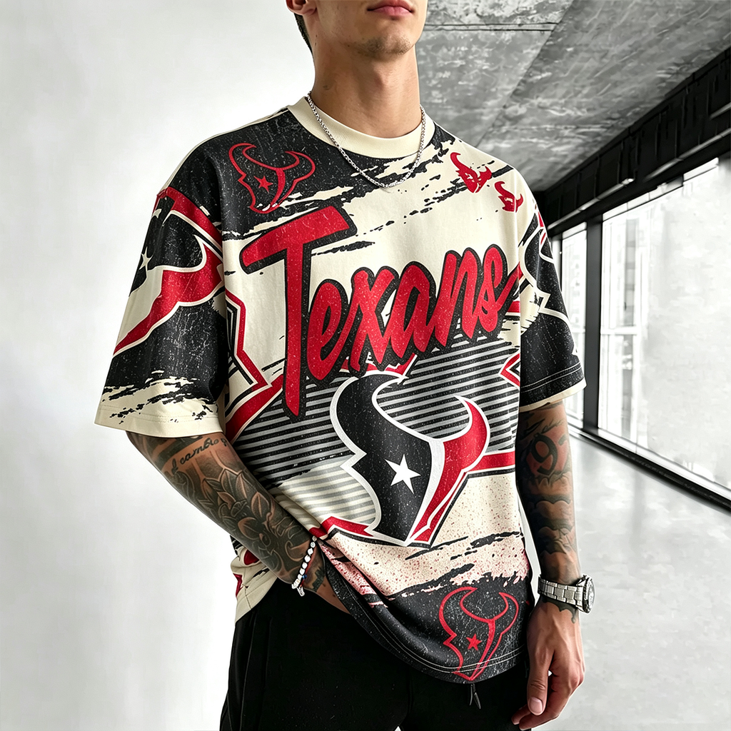 Houston Texans Retro Cracked Printed T-Shirt