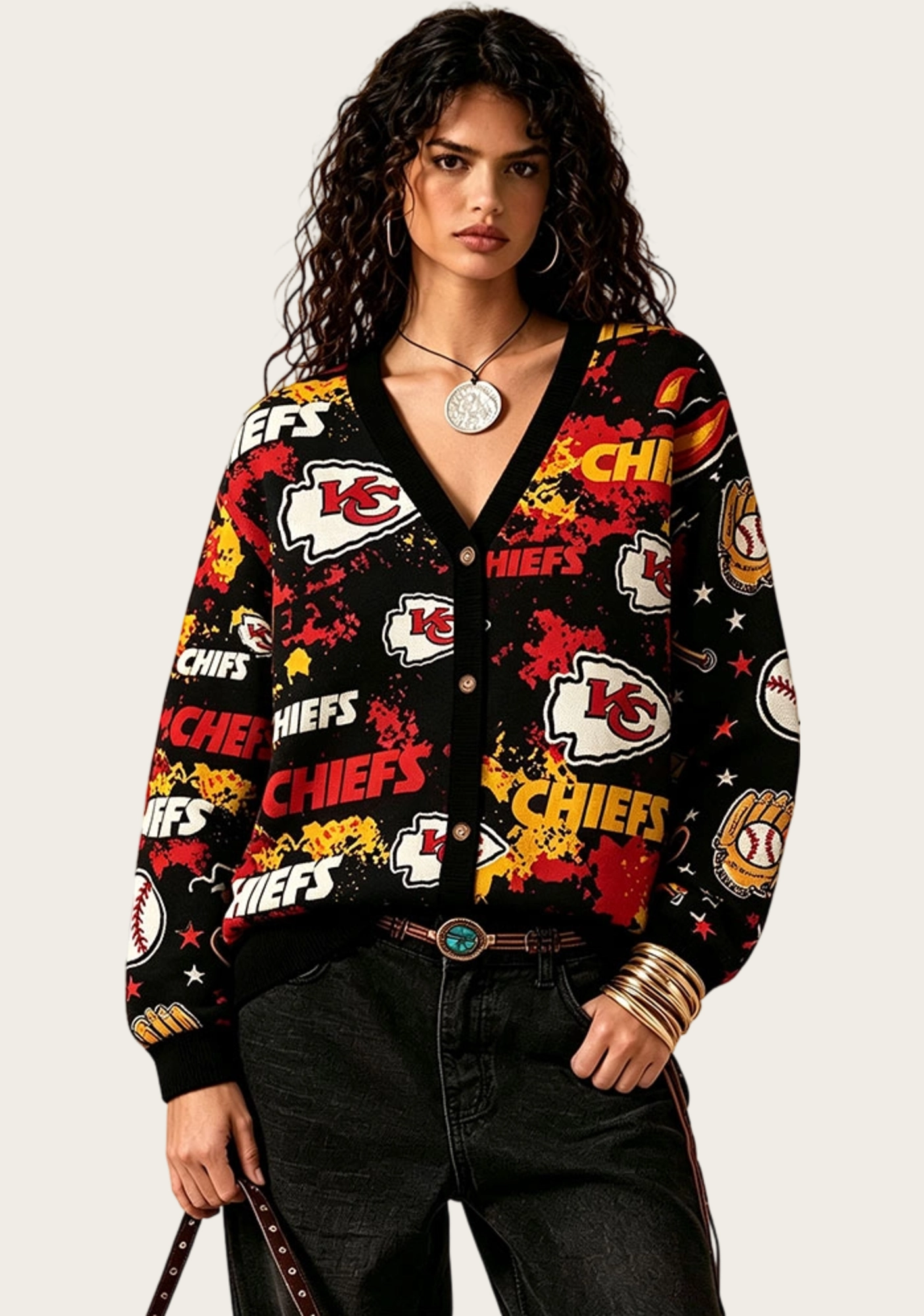 Kansas City Chiefs Splash‑Pattern All‑Over Print Lightweight Cardigan Secondary image