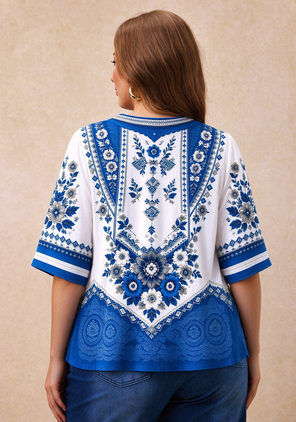 Women’s Detroit Lions Boho Floral V-Neck 3/4 Sleeve Shirt