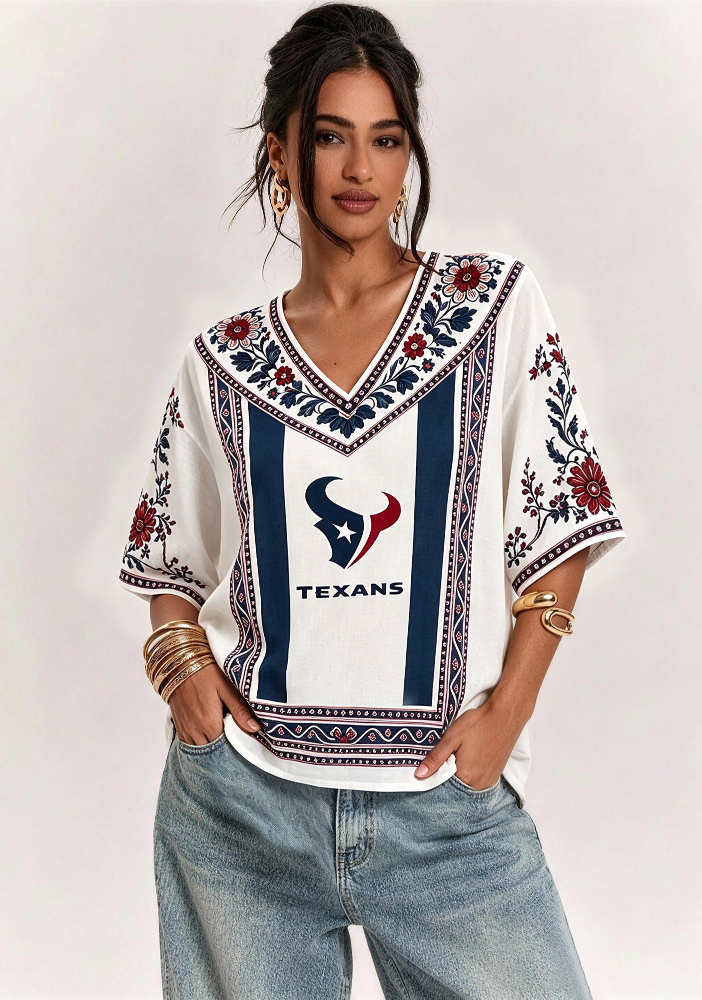 Boho Floral Houston Texans V-Neck Blouse Main image