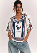 Boho Floral Houston Texans V-Neck Blouse