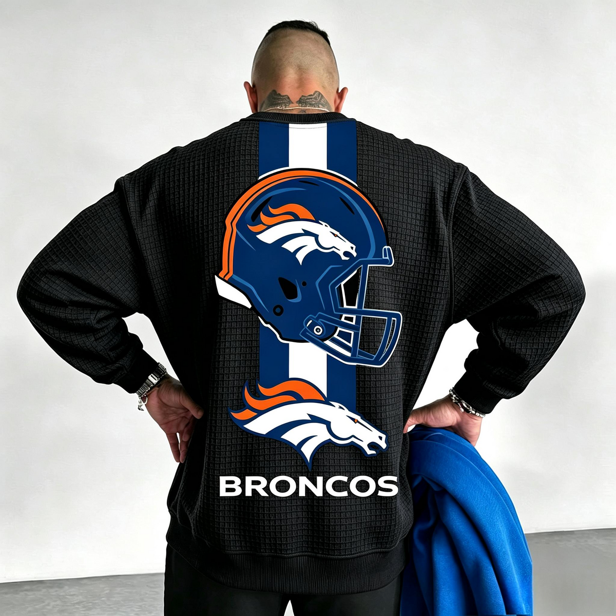 Denver Broncos Horse Helmet Waffle Knit Crewneck Sweatshirt Main image