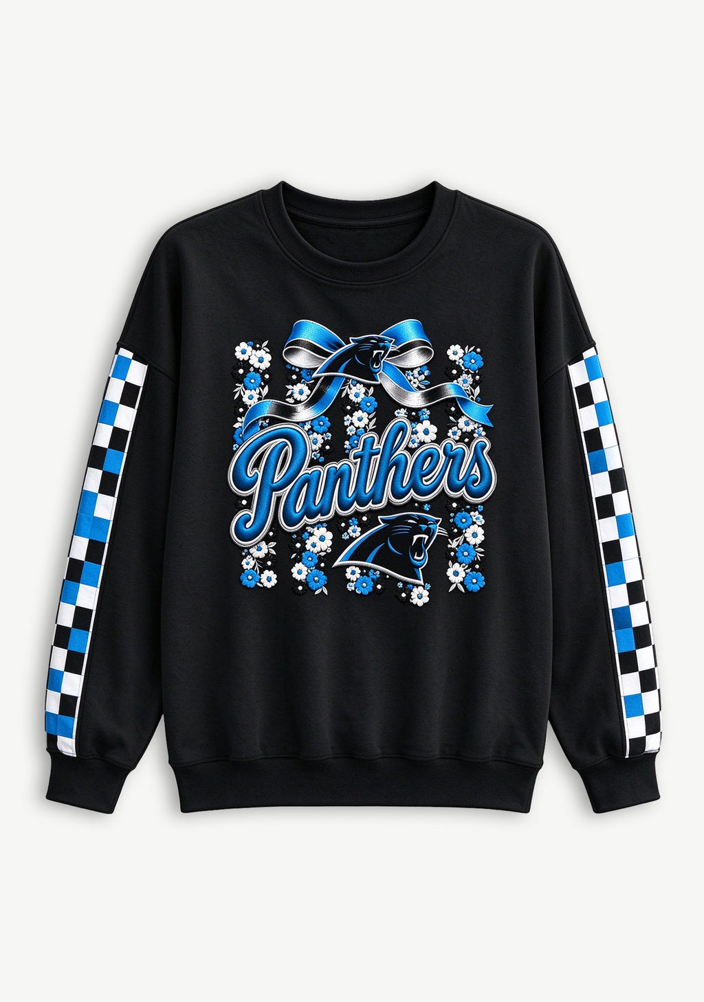 Women's Carolina Panthers Floral Bow Crewneck Sweatshirt