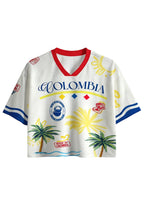 Colombia Stamp Print Cropped Mesh Jersey Shirt