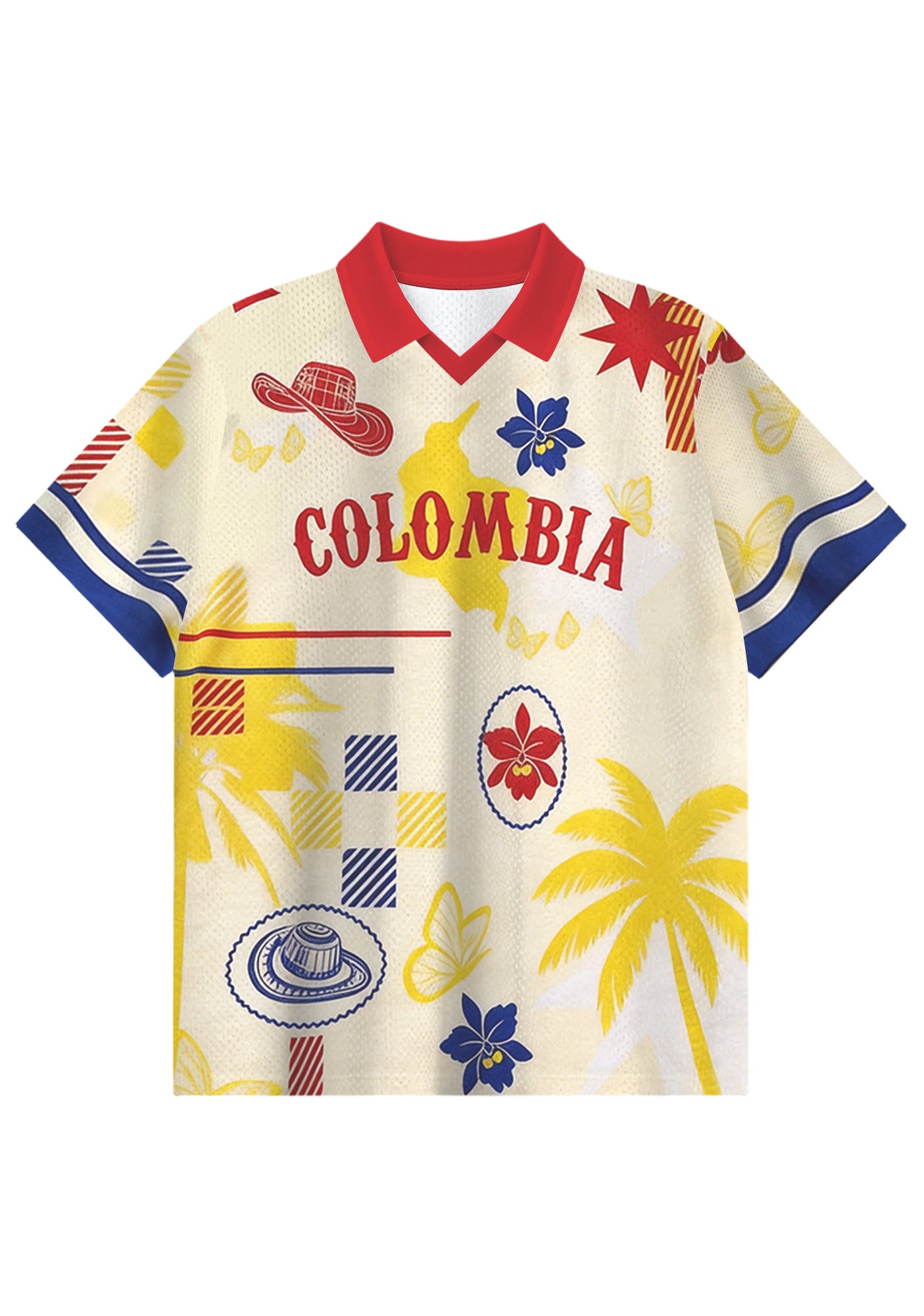 Retro Colombia Tropical Collared Soccer Jersey Secondary image
