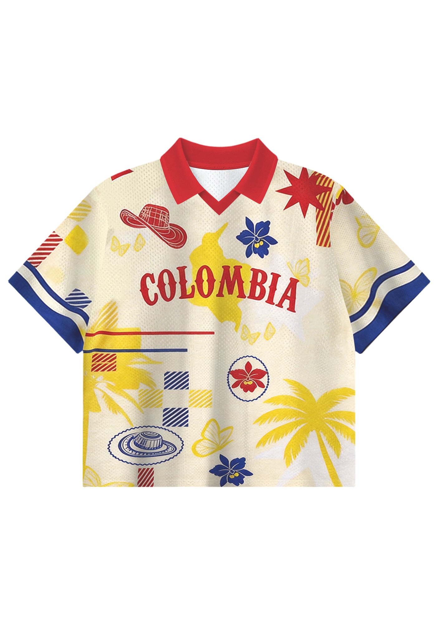Retro Colombia Tropical Cropped Collared Soccer Jersey