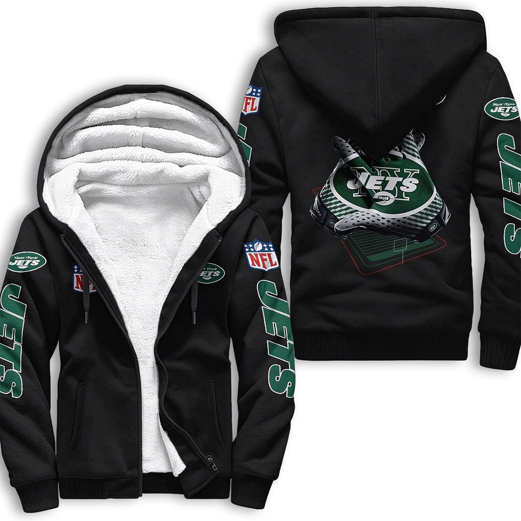 New York Jets Fleece Lined Zip Up Football Fan Hooded Jacket