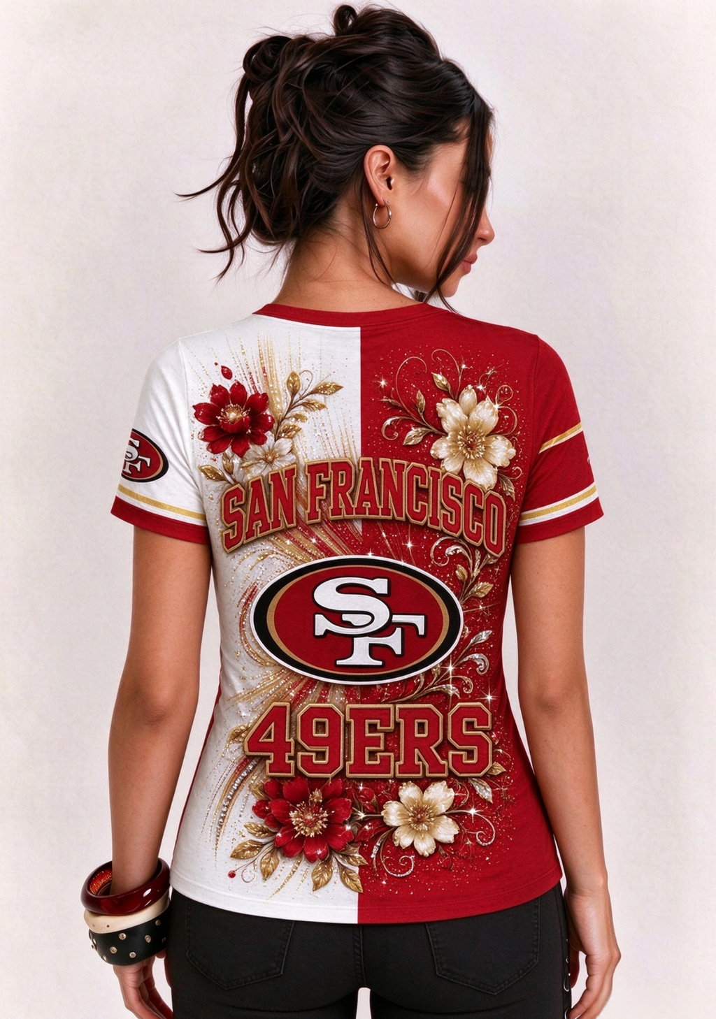 Women San Francisco 49ers Floral Henley T-Shirt