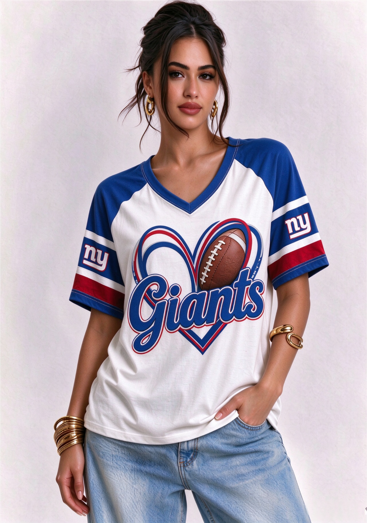 Women New York Giants Heart Graphic V-Neck Fan T-Shirt