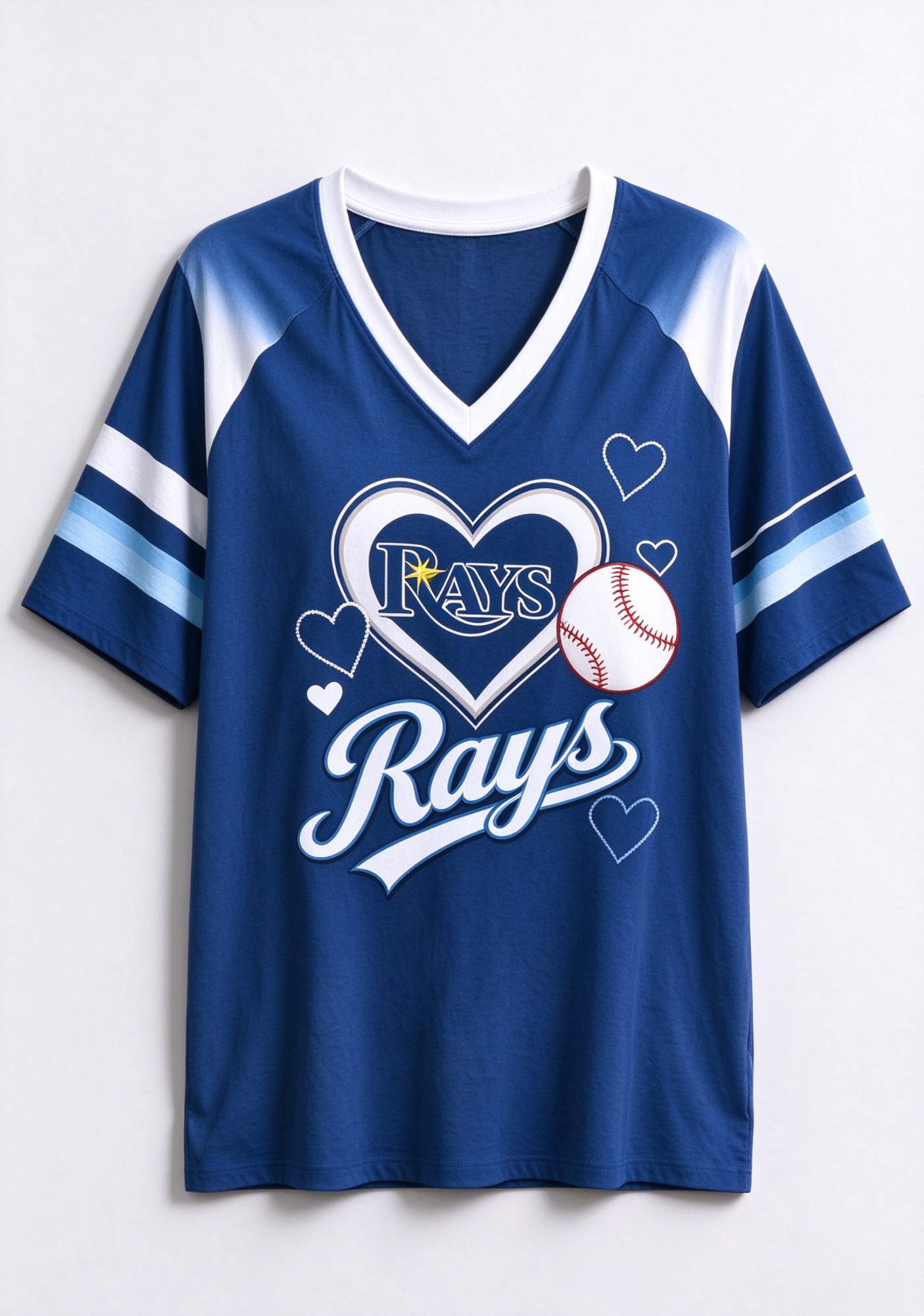 Women Tampa Bay Rays Heart Baseball Graphic V-Neck T-Shirt Secondary image