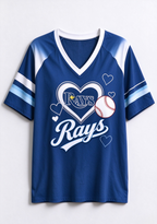 Women Tampa Bay Rays Heart Baseball Graphic V-Neck T-Shirt