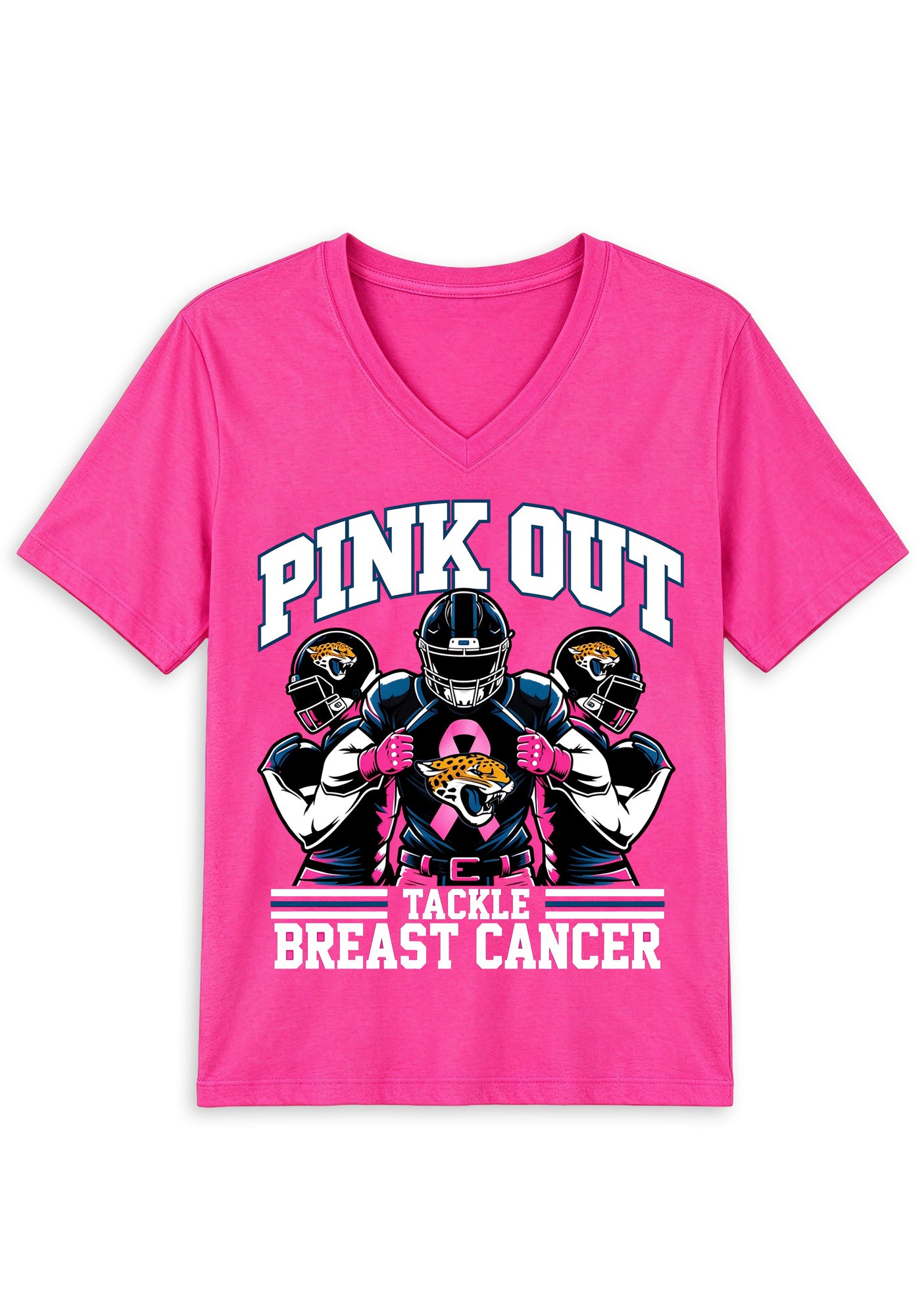 Jacksonville Jaguars Pink Out Tackle Breast Cancer Awareness V-Neck T-Shirt Secondary image