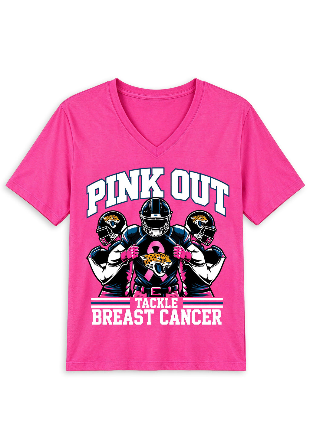 Jacksonville Jaguars Pink Out Tackle Breast Cancer Awareness V-Neck T-Shirt