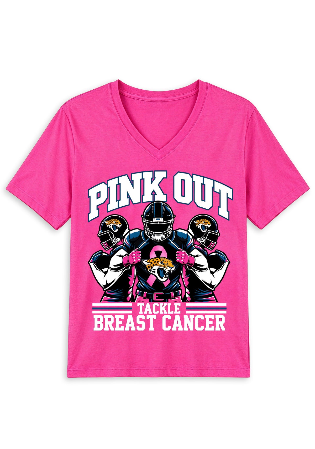 Jacksonville Jaguars Pink Out Tackle Breast Cancer Awareness V-Neck T-Shirt