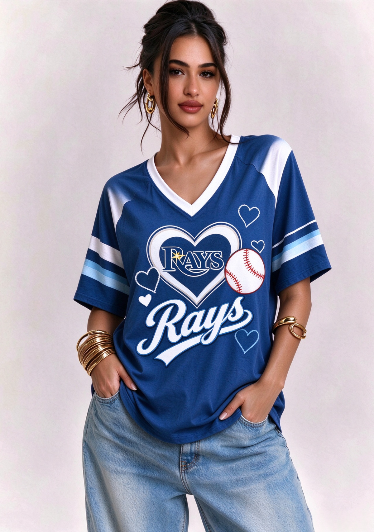 Women Tampa Bay Rays Heart Baseball Graphic V-Neck T-Shirt Main image