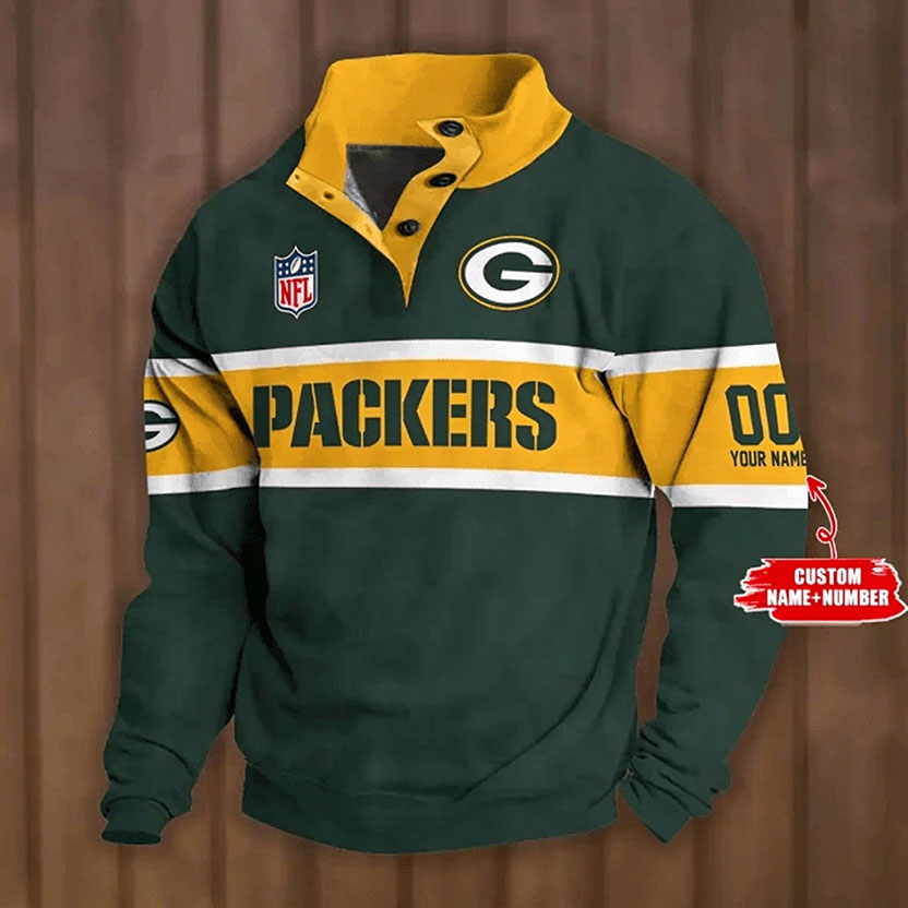 Men's Green Bay Packers Button Mock Neck Sweatshirt