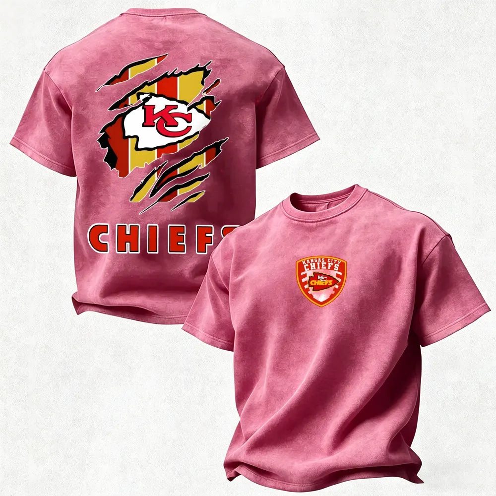 Kansas City Chiefs Printed Unisex 100% Pure Cotton Washed T-Shirt