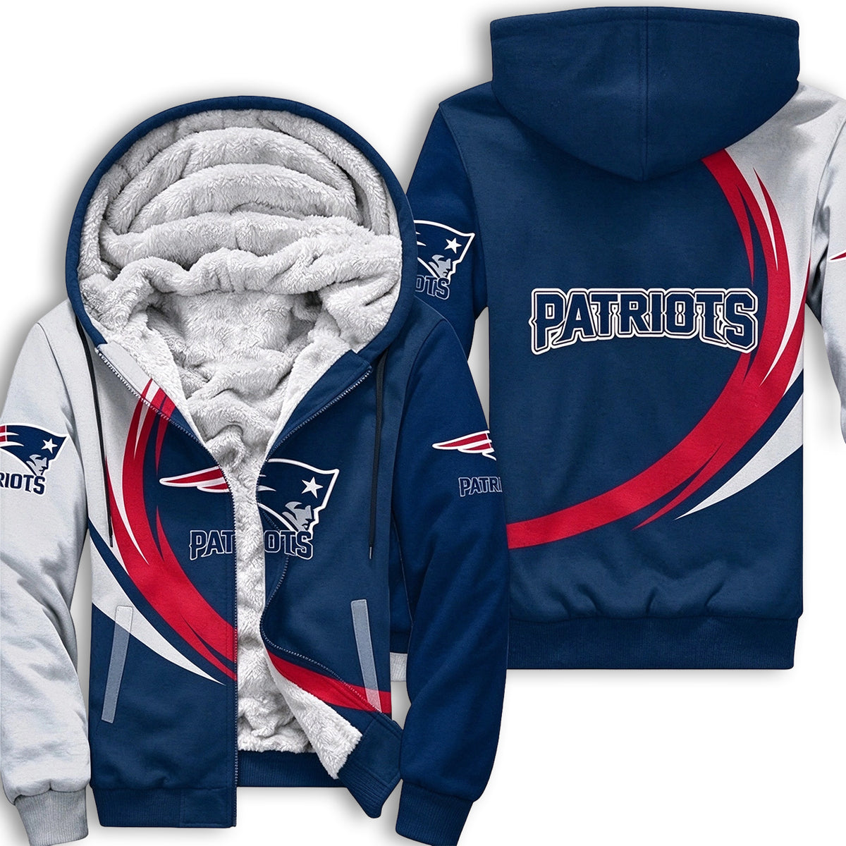 New England Patriots Color Block Fleece Lined Zip Up Football Fan Hooded Jacket Main image