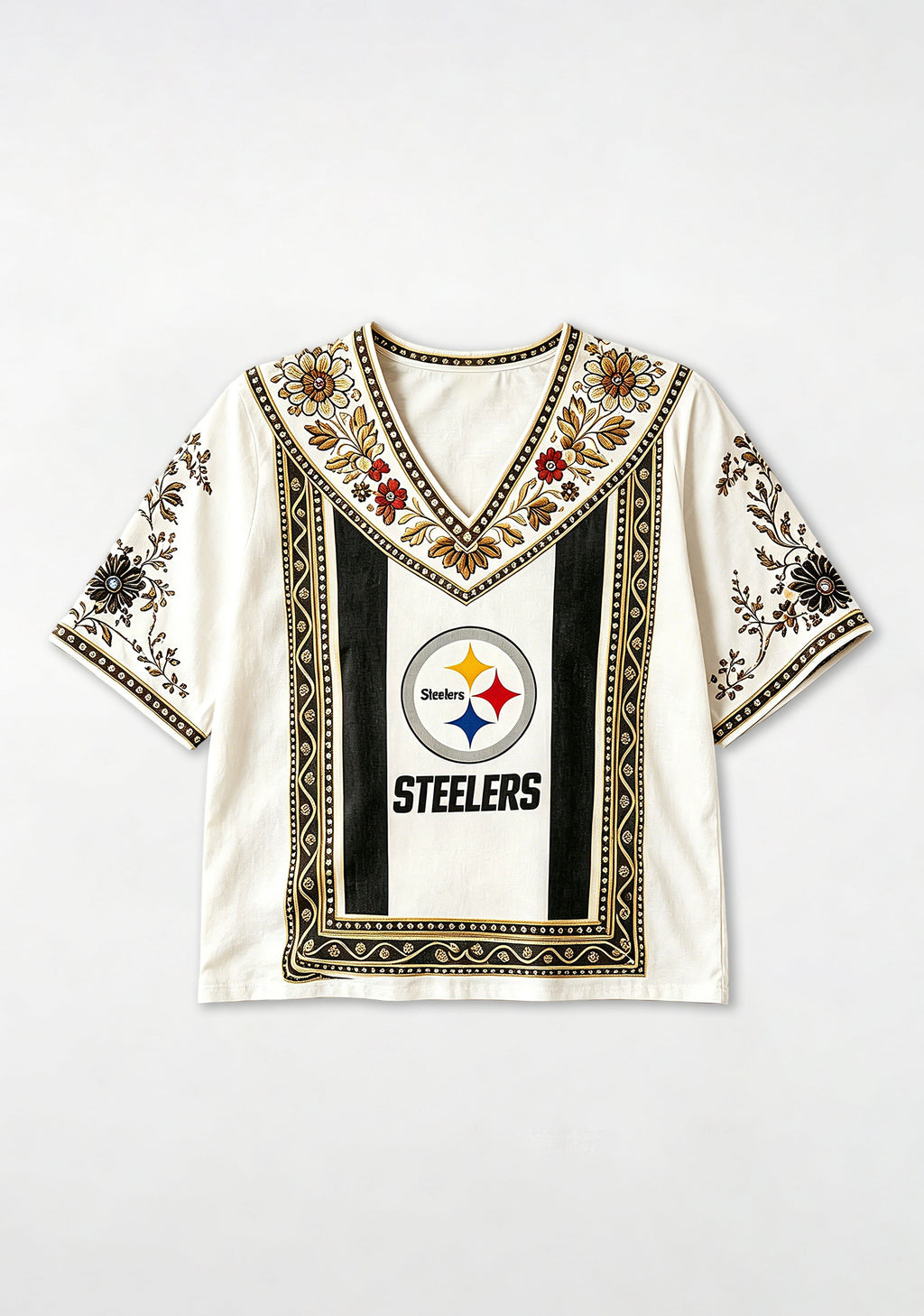 Boho Floral Pittsburgh Steelers V-Neck Blouse