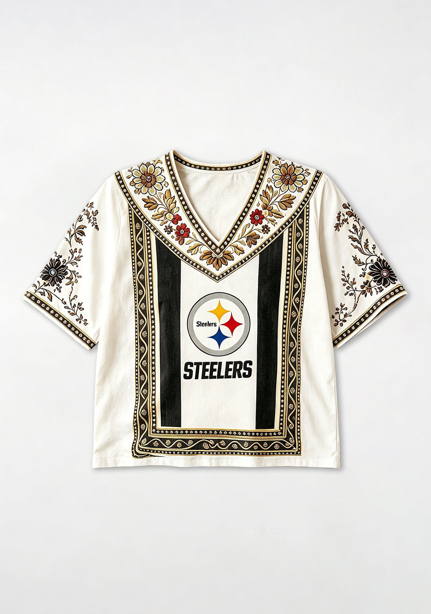 Boho Floral Pittsburgh Steelers V-Neck Blouse
